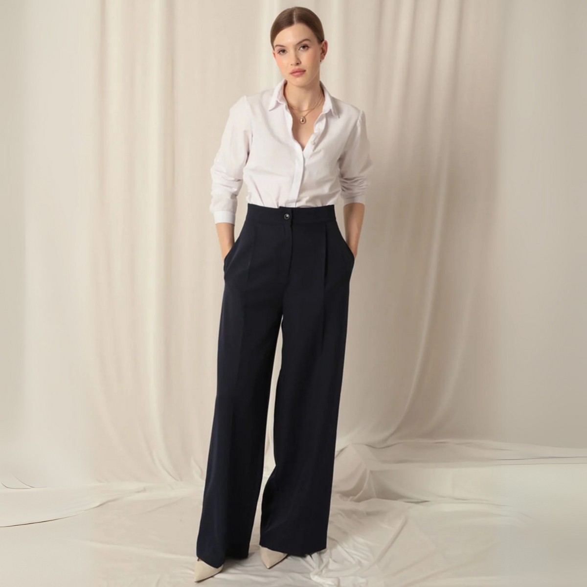 Wide-Leg Pants (Dark Blue)