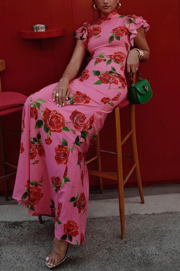 Rose Floral Print Maxi Dress