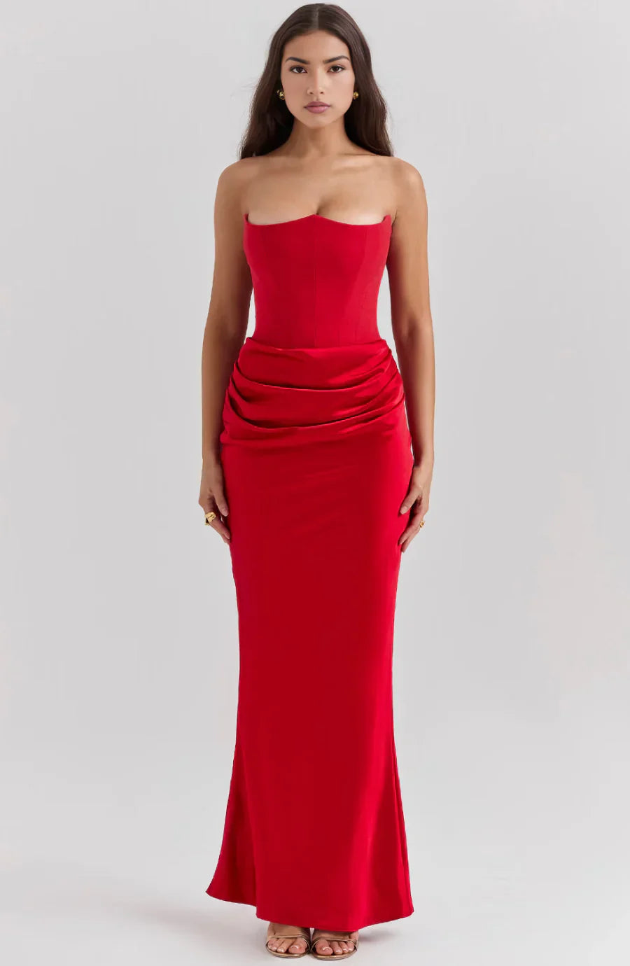 Strapless Elegant Maxi Dress (Red)