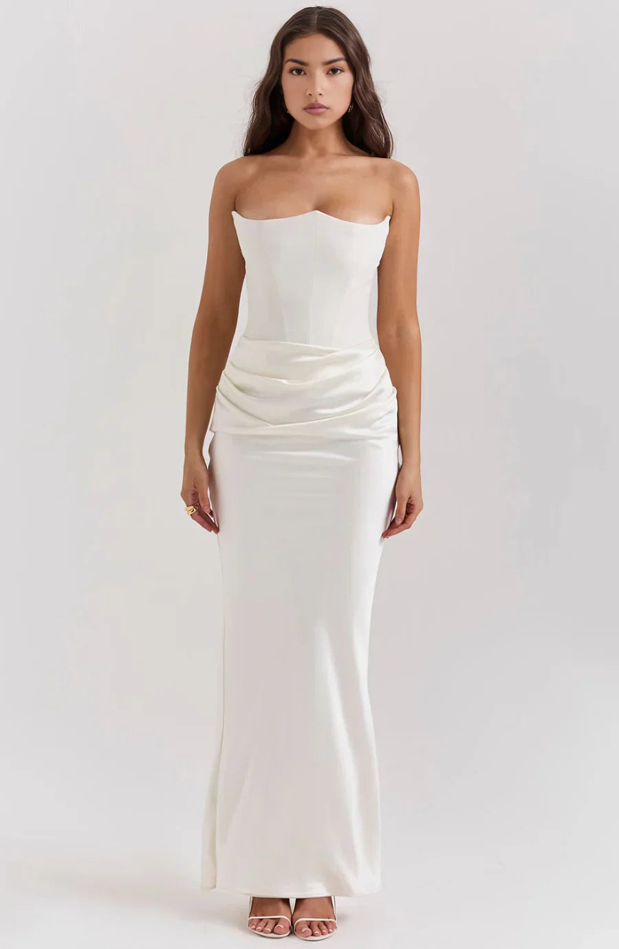 Strapless Elegant Maxi Dress (White)