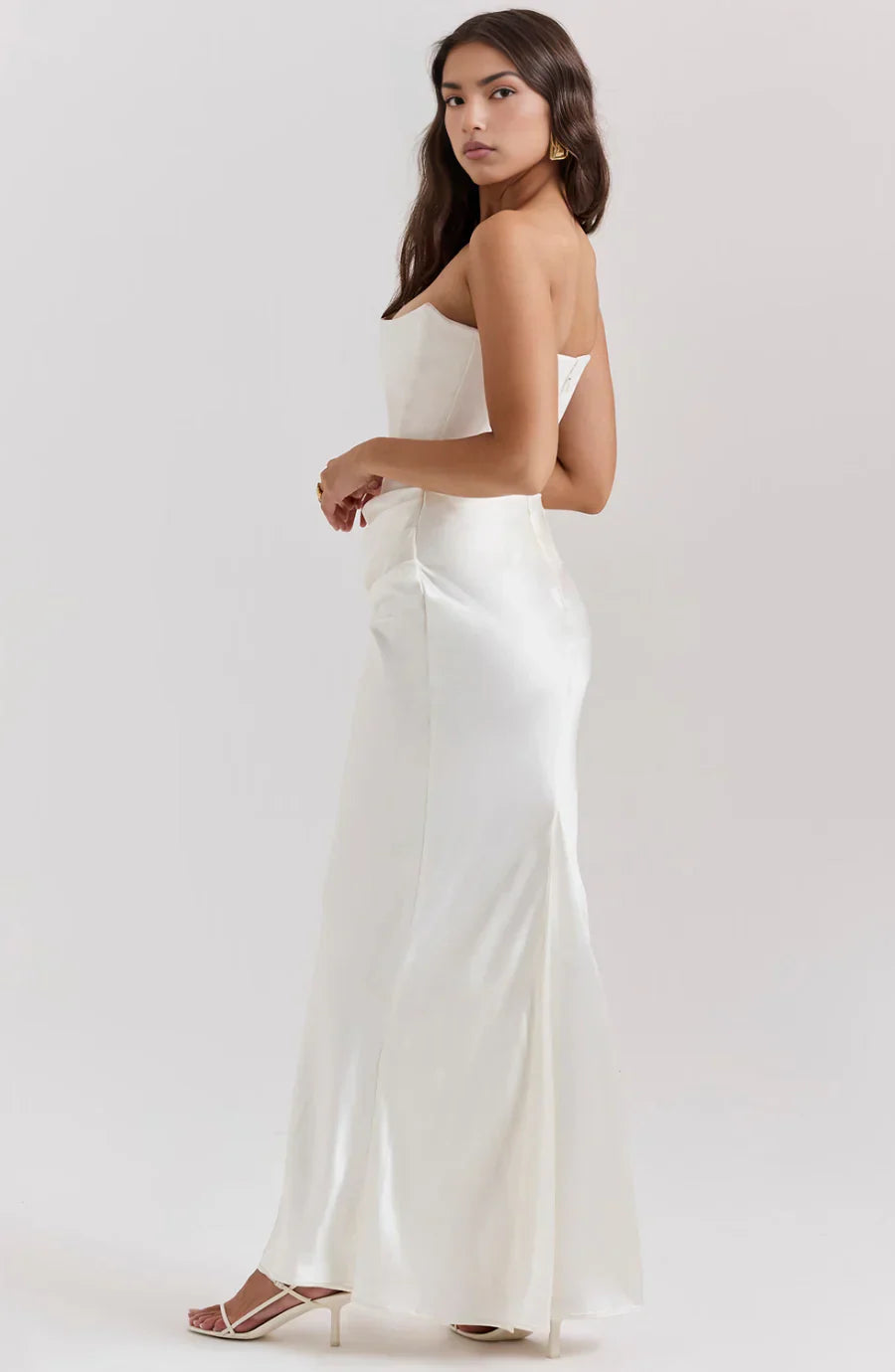 Strapless Elegant Maxi Dress (White)