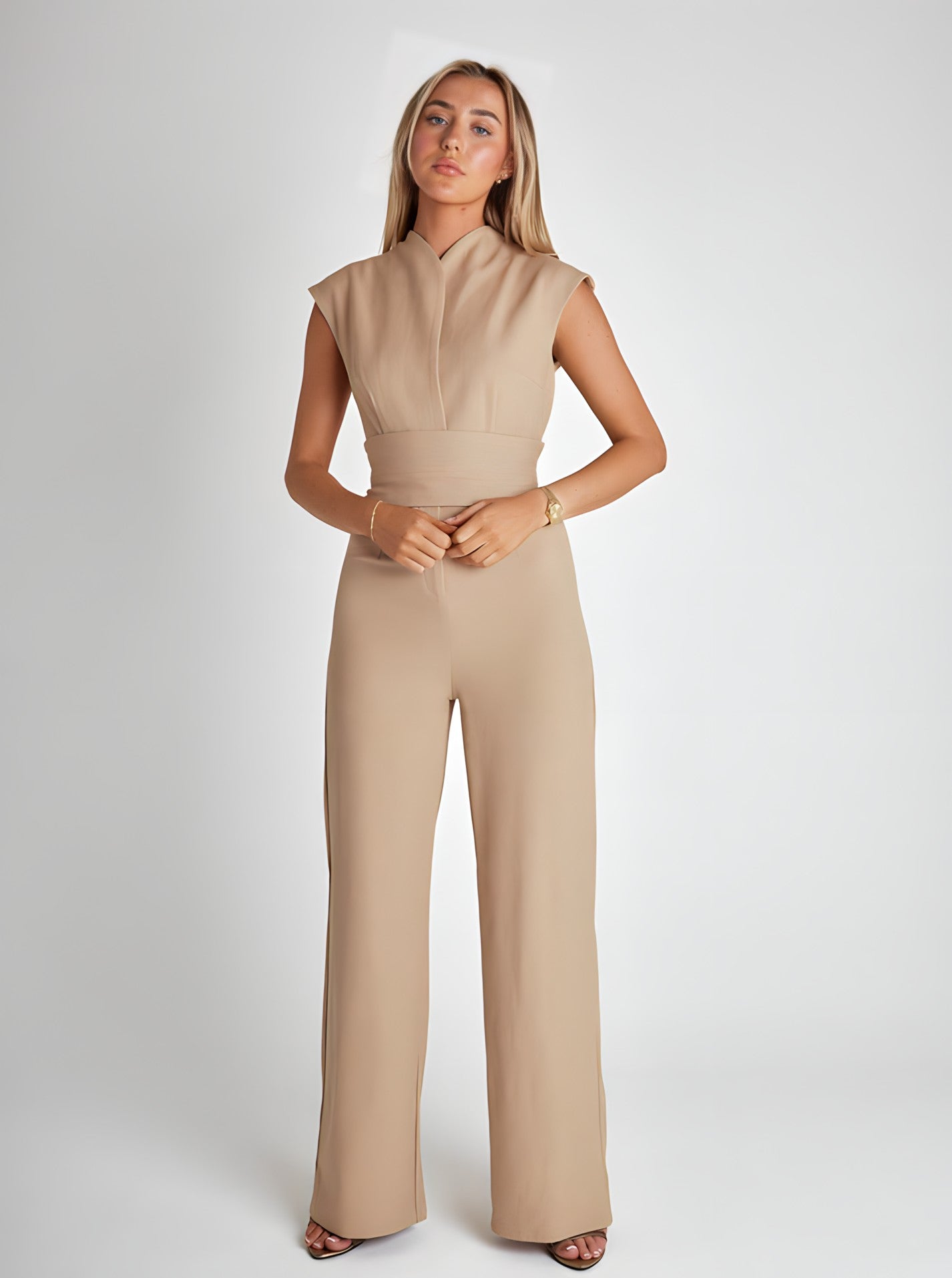 Elegant Sleeveless Jumpsuit (Khaki)