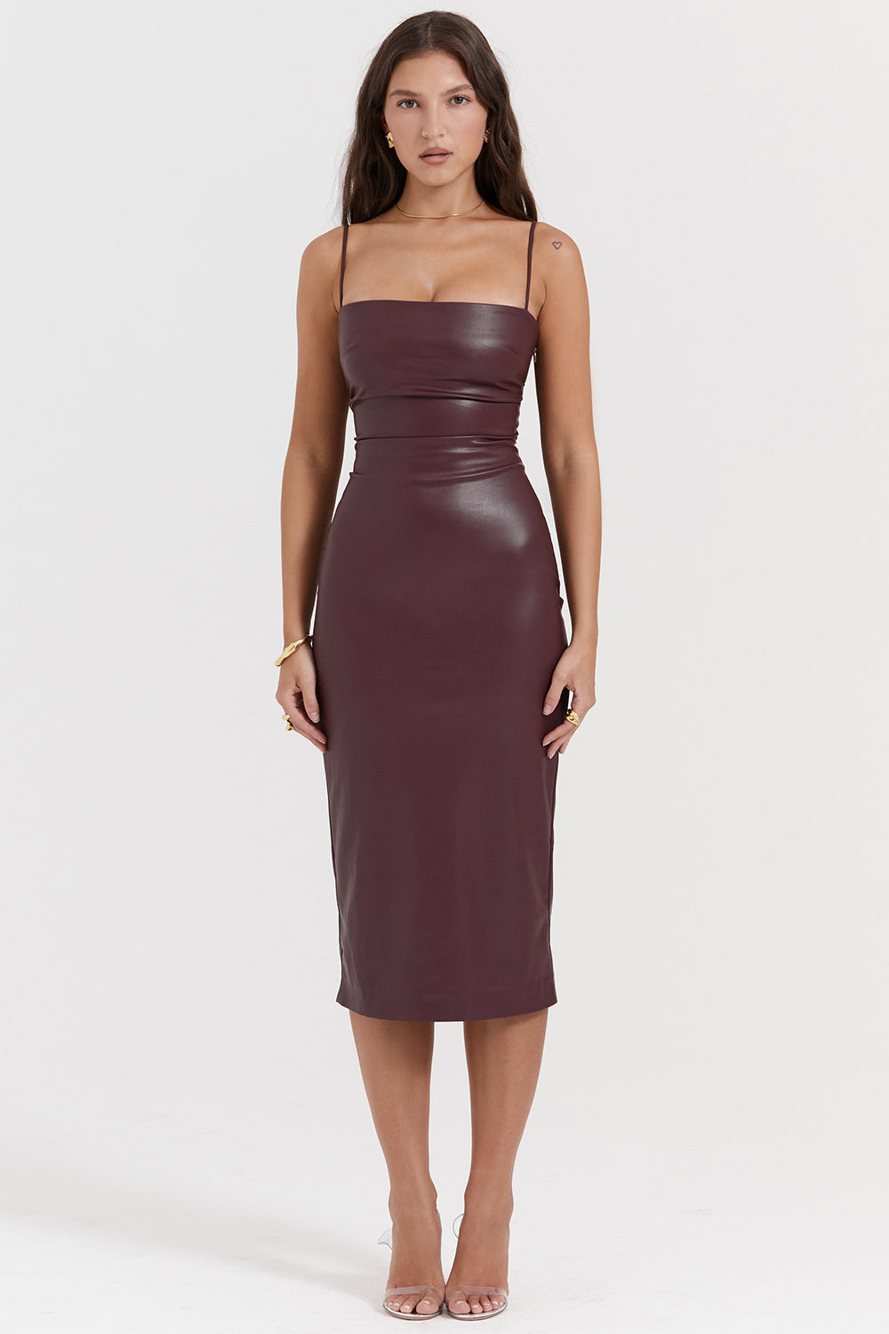 Midi Leather Dress (Brown)