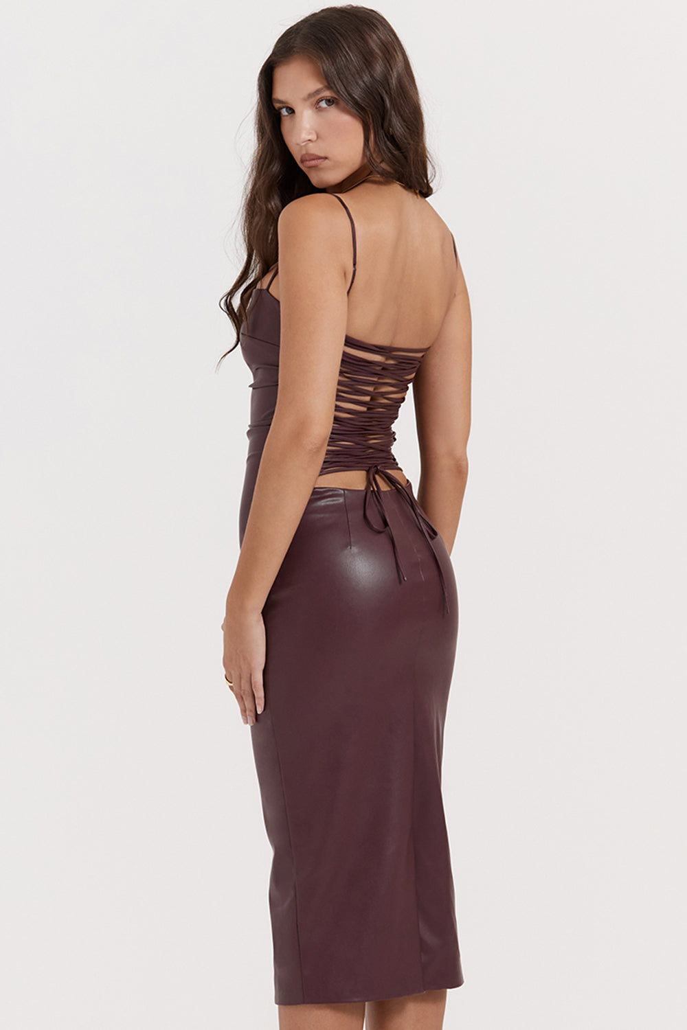 Midi Leather Dress (Brown)